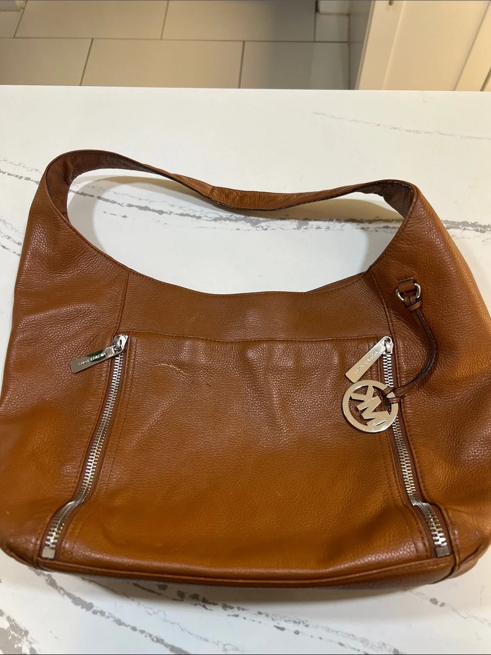 Michael Kors Cognac Leather Shoulder Hobo Bag Luggage Tan
